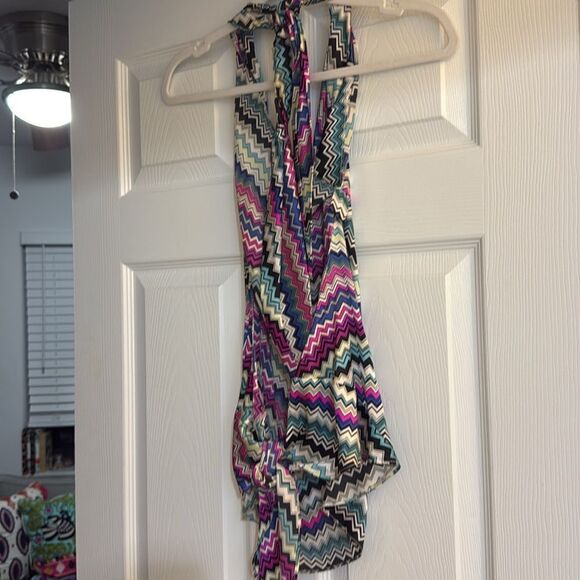 Colorful Tie Halter Top - Tie at Top & Back - Striped - Like New - Picture 3 of 5